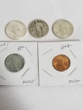 Coin Lot 90% Silver Wheat Steel Cent 5 Units