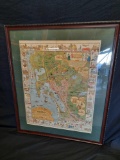 Framed Vintage Map of San Diego, 36in Tall