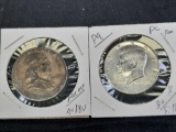 1964 Kennedy Silver Half + 1965 Franklin Silver Half Dollars, 2 Units