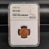 1945-S Lincoln Wheat Penny NGC MS-66 RD blazing deep red under grade beauty rare high end coin