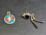 Antique Native Sterling Silver Pendant & Earring Cabachon Blue Sapphire Rare Very Old Pieces