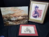 Lot of 3 painting Vintage poster and # print