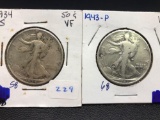 1934-S, 1943-P Standing Liberty Half Dollars, 2 Units