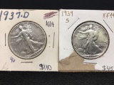 1937-D, 1939-S Liberty Standing Half Dollars 2 Units
