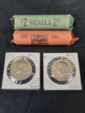 Bank Roll Jeffersin Nickels + Copper Pennies, 71-D BU Kennedy 80 Kennedy