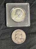 1964 Kennedy Silver Half Gem Bu + 1954 Franklim Half xf nice 90% lot $1 Face Value