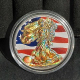 American Silver Eagle Gold Plated American Flag Beauty 1 Troy Oz Silver