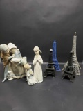 Lladro Figurines and Eifel Tower Candleholders.