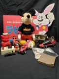 Vintage Toys and Card trickets. Skating Mickey mouse. Pocketzaurus. Asian sign and more