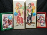 Set of 2 Oberstein Clown Prints. And a set of kids with clowns pics.