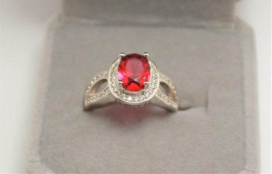 3ct Fantasy Ruby & Real Diamond Ladies Ring, 14K Solid White Gold Size 6.5 Beautiful Faux Gems