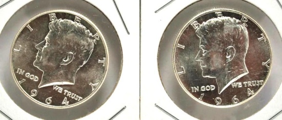 1964 Kennedy Half Dollar Coins 2 Units Blazing gem bu frosty white beauties
