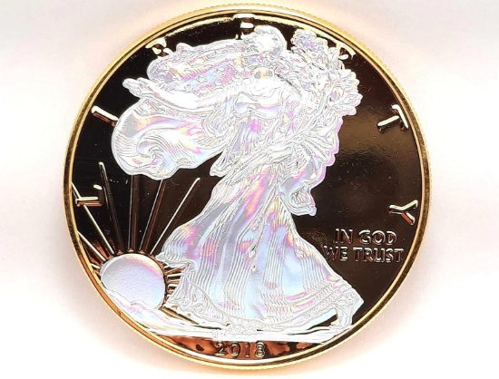 2018 American Silver Eagle Gold & Platinum Plated Beauty .999 Troy Oz Silver