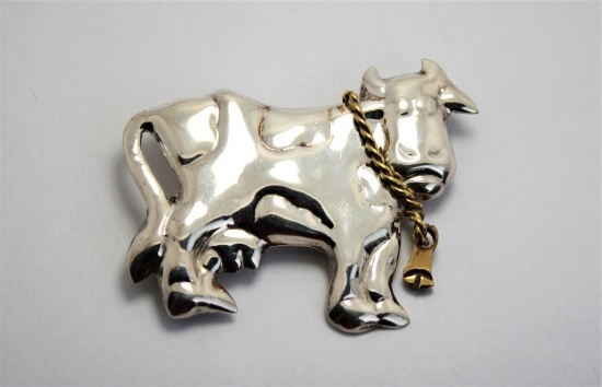 Mexican Silver Cow Pin 925 Sterling Silver 14.42g