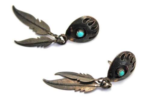 Vintage Native American Feather Earrings Silver 4.37g Jewelry Matching Pair
