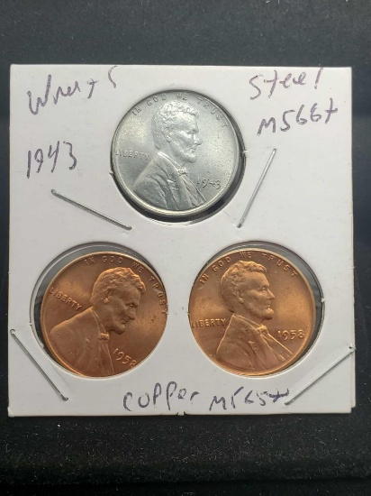 1943&1958 steal and copper wheat lot Gem BU from OBW roll