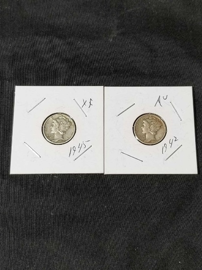 1942 1945 Mercury Silver Dime 2 Units