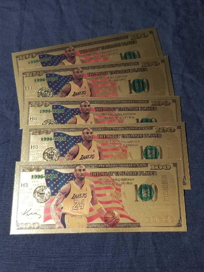 Kobe Bryant Gold Commemorative 100 Dollar Bill 5 Units