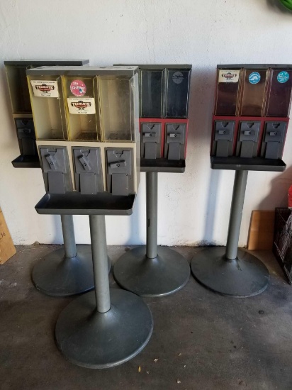 Triple 25c Gumball Machines on Stand 4 Units