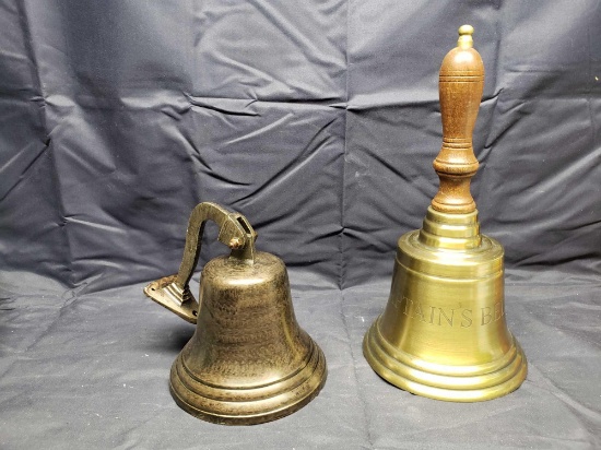 Lot of Two Bells. Captains bell with handle. Dinner Bell.