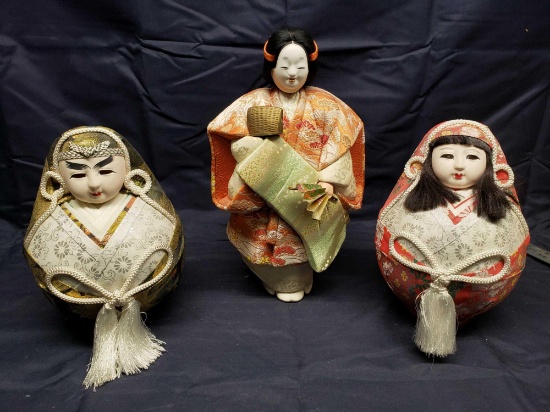 3 Unique Japanese Decrative Display Dolls.