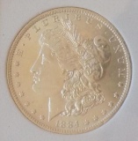 Morgan silver dollar 1884 o/o blazing gem bu satin white stunner slabed beauty