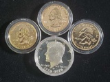 1976 silver commerative proof kenendy half and 3 gold palted state quarters