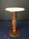 Antique Wood Marble Top Pedestal Stand