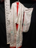 Beautiful Quilted Kimono white pink silver and teal outside. Red lining