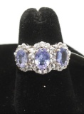 Genuine 2.24ct Tanzanite & White Sapphire Ring .925 Silver Size 6 Natural Mined Stones Top AAA