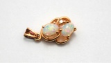 14K Pure Gold Australian Rainbow Opal & Diamond Pendant Gorgeous 3 Gem Stones