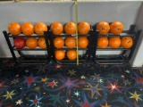 Bowling ball racks with bowling balls