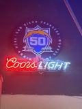 Coors light neon sign with San Diego chargers background