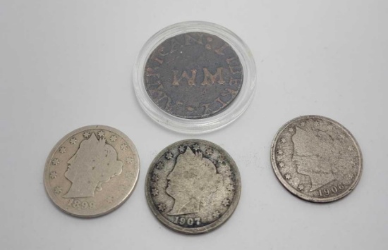 Liberty head V dimes & American liberty WM coin 4 coins