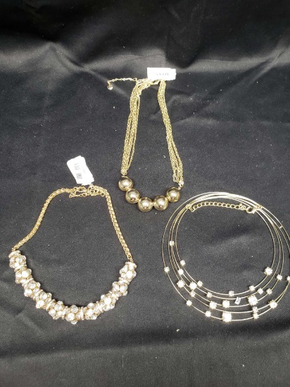 3 Beautiful Goldtone Necklaces with Faux stones
