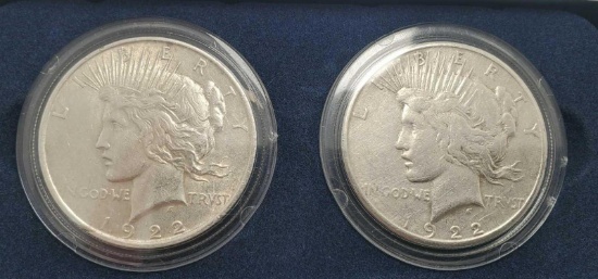 Peace dollar lot of 2 1922 US historic boxed set 1.5 troy oz silver