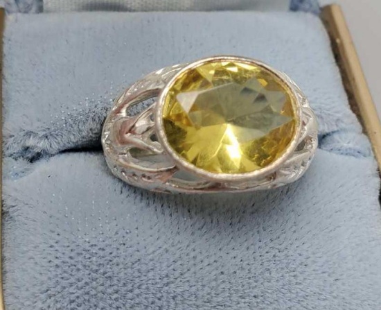 Lemon topaz gemstone ring huge natural stone 4ct designer new set in sterling silver