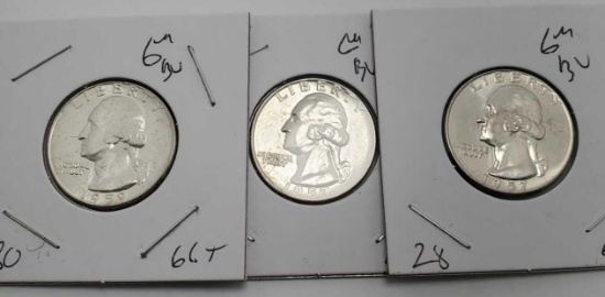 Washington silver quarter lot of 3 gem bu Frosty whites from original rolls