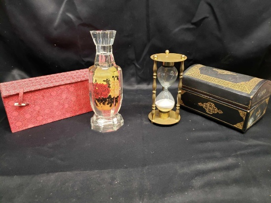 Asian inspired Bud vase and Box and Hour glass with box
