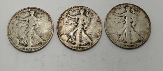 1946 walking liberty half 90%silver 3 coins