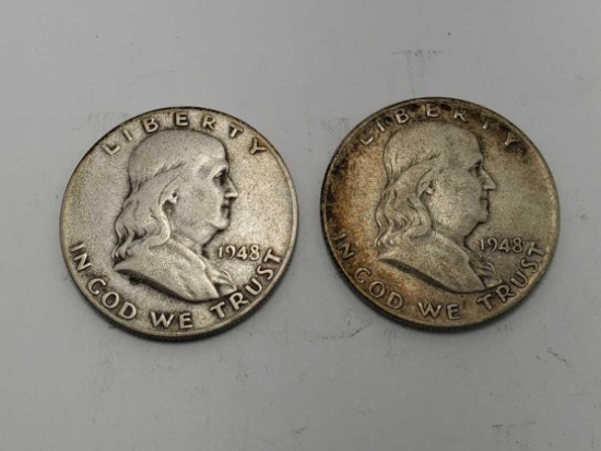 1948 Benjamin Franklin half's 90% silver 2 coins