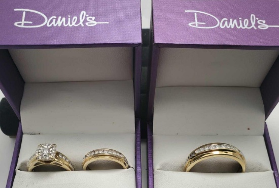 Daniels his and her 14k gold Dimond rings Man ring size 14 Womens ring size 6