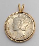 1939 liberty head dime mounted in 18k gold pendant