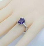 Amethyst & diamond cut white Sapphire 925 sterling silver ring new designer size 7