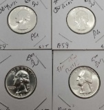 Washington silver quarters gem bu lot 4 coins from original roll 57&59 90% silver