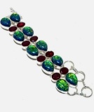 Ruby and fire opal inspired sterling silver designer bracelet new massive 50cts stunning beauty and