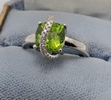 2.50ctw peridot and diamond cut white Sapphire set in sterling silver new designer high end