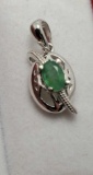 Columbian emerald & diamond cut white Sapphire natural rare emerald green 925 sterling pendant .50ct