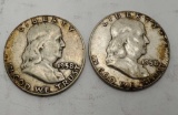 1958 Benjamin Franklin half's 90% silver 2 coins