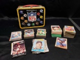 Vintage NFL Lunchbox and Baseball cards.